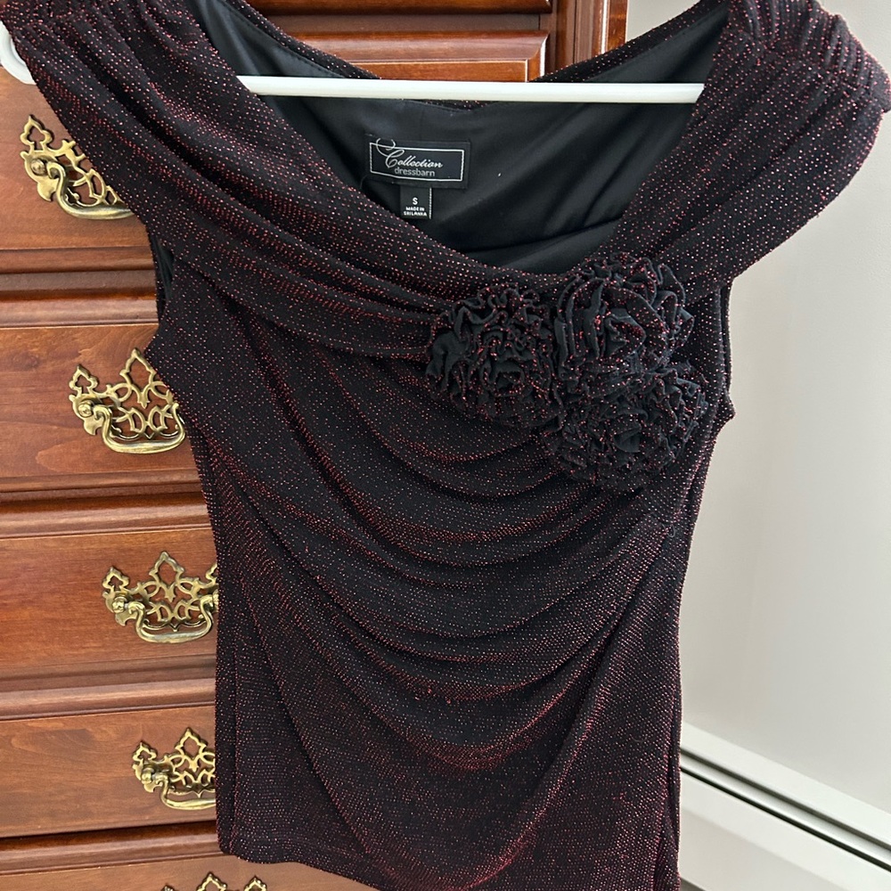 Elegant Black and Red Draped Top